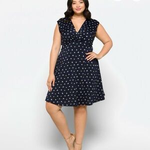 Gilli Blue and White Wrap Midi Dress with Flutter Sleeves Stitch Fix 3X